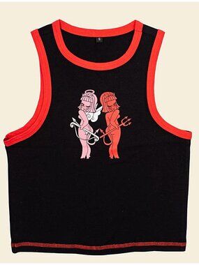 Valfre Sugar and Spice fitted black and red graphic tank top